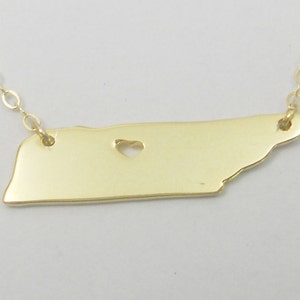 Gold Tennessee Necklace,TN State Charm Necklace,Tennessee State Necklace,Personalized Tennessee State Necklace 18 Gold Plated With A Heart