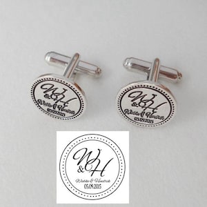 Logo Engraved Cufflinks,Wedding Cufflinks for Groom,Mens Cufflinks,Silver Monogram Cufflinks,Personalized Circle Cufflinks,Groomsmen Gift