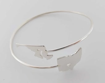 Personalized Two State Bangle Bracelet, Silver Double States Bracelet,Long Distance Relationship Friendship Bracelet,Two States Bracelet
