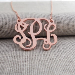 Monogrammed Necklace,Monogram Initials Necklace Rose Gold ,1 inch Rose Gold Monogram Necklace,Monogram Initials Jewelry,Bridesmaids Gift