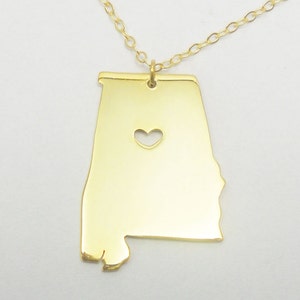 Alabama State Necklace Gold,AL State Charm Necklace ,State Shaped Necklace,Personalized Alabama State Necklace With A Heart