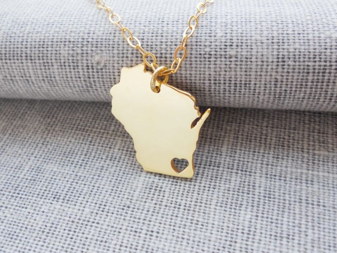 Gold Wisconsin State Charm,wi Map State Necklace ,state Shaped Necklace ...
