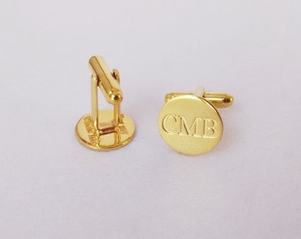 Double Sides Engraved Cufflinks for Groomsmen,Gold Monogram Date Cuff links,Custom Cufflinks,Father of the Bride Initials Groomsman Gift