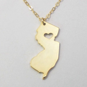 Gold New Jersey Necklace,NJ State Charm Necklace ,New Jersey State Love Necklace ,Custom New Jersey State Necklace with A Heart