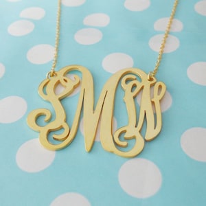 Personalized 3 Initials Monogram Necklace,Gold Monogram Necklace 1.75 inch, Custom Necklace Charm,Handmade Name Necklace,Bridesmaids Gift