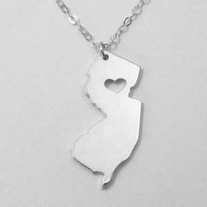 New Jersey State Necklace,NJ State Necklace with A Heart,New Jersey State Love Necklace ,Custom New Jersey State Necklace Silver