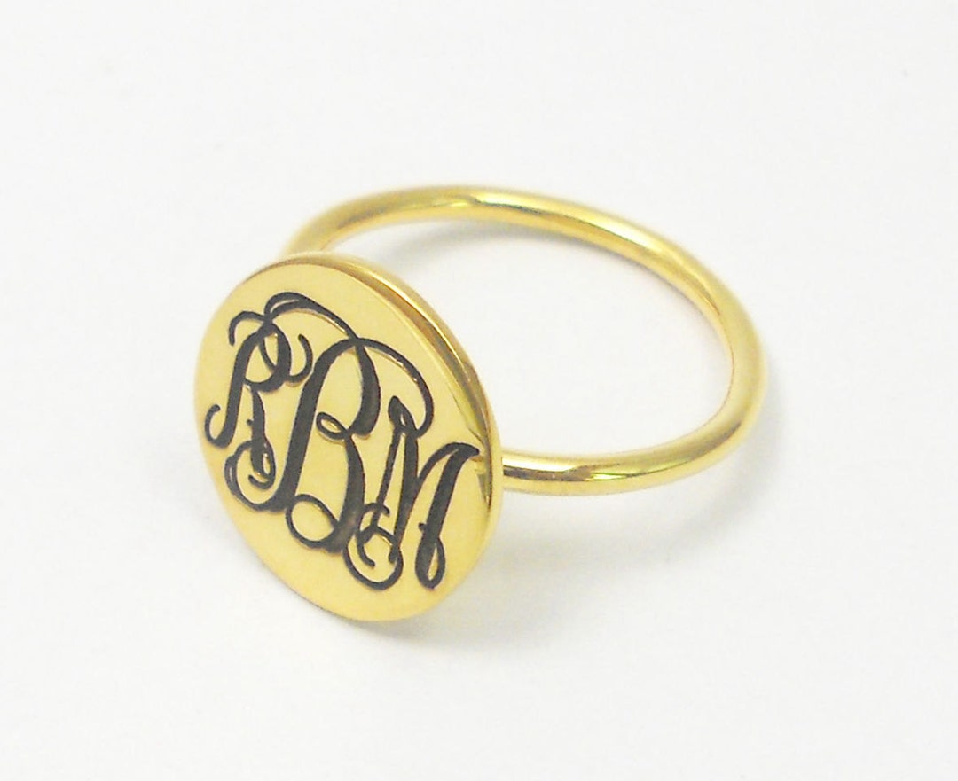 Gold Monogram Ring,gold Initial Ring, Monogram Disc Ring,engraved Name
