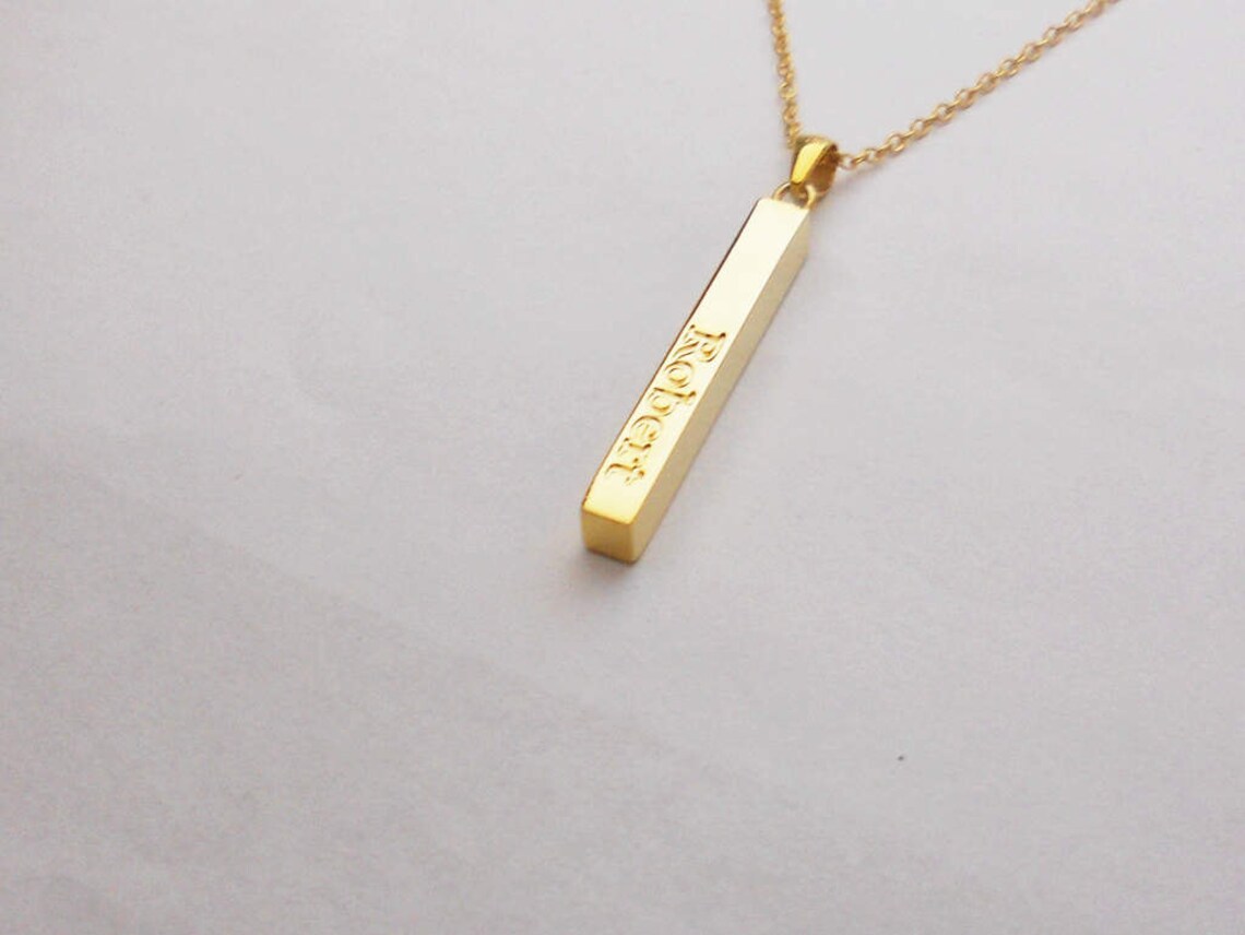 Vertical Bar Necklacesterling Silver Name Bar Necklace Etsy Hong Kong