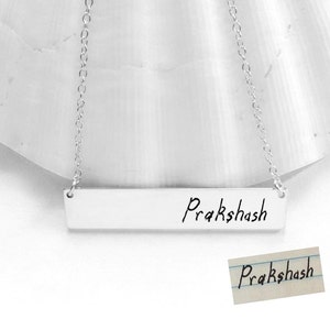 Handwriting Bar Necklace,Silver Handwritten Necklace,Engraved Signature Necklace,Name Plate Necklace,Custom memorial Bar Necklace image 1