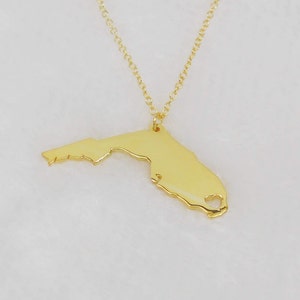 Gouden Florida State ketting, FL State charme ketting, staat vormige ketting, gepersonaliseerde Florida State ketting 925 sterling met een hart