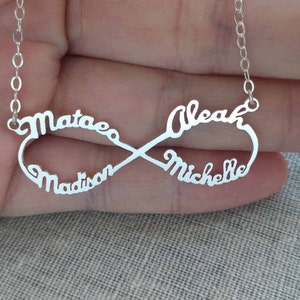 Collier infini personnalisé, Collier infini en argent avec noms, Collier prénom infini, Collier symbole de l&#39;infini, Collier éternité