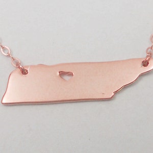 Tennessee State Charm Necklace,State of TN Necklace,Tennessee State Jewelry,Personalized Tennessee Necklace Rose Gold Plated with A Heart