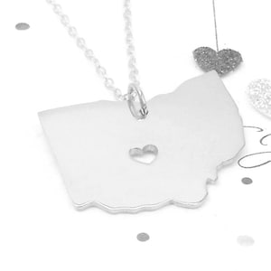 Ohio State Necklace,Ohio State Charm Necklace ,OH State Shaped Necklace With A Heart ,Personalized Ohio State Necklace,Ohio State Jewelry