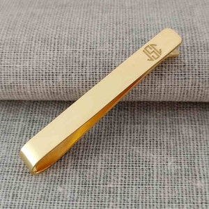 Gold Monogram Tie Clip,Gold Wedding Tie Clip,Engraved 3 Letters Tie Clip,Gold Tie Bar Clip,Wedding Tie Pin,Custom Groomsmen Tie Clip