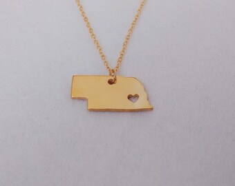 Nebraska Necklace Rose Gold,NE State Shaped Necklace with A Heart,Nebraska State Love Necklace,Personalized Nebraska State Jewelry