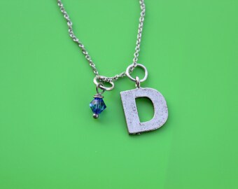 EERSTE & BIRTHSTONE roestvrijstalen ketting, eerste, initiële, monogram, gepersonaliseerd, brief, a, b, c, d, e, f, g, h, i, j, k, l, m, n, o, p, q, r, s, t, u, v, w, x,