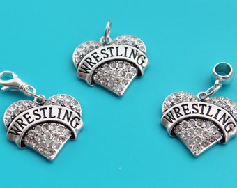 WRESTLING HEART Charm,Charm Dangle,Zipper Pull, Euro Bead,wrestling charm,wrestling euro,wrestling,wrestler,WWE,wrestling mom,1580