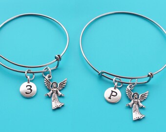 Bracelet réglable d'ANGEL, initiale ou nombre, ange. Noël, ciel, guardian angel, 114