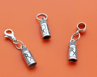 RX or PRESCRIPTION Charm,Charm Dangle,Zipper Pull, Euro Bead,Pharmacy,Pharmacy Tech,Pharmacist,Rx bottle,Prescription Bottle,Medicine,1358