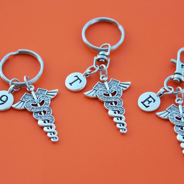 CADUCEUS MEDICAL Symbol KEYRING,Zipper Pull,Purse Dangle,Initial or Number,medical,nursing,caduceus,ems,emt,doctor,physician,nurse,rn,1544