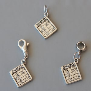 BINGO CARD Charm,Charm Dangle,Zipper Pull, Euro Bead,bingo,concurso,jubilación,recaudación de fondos,crucero,cesta bingo,regalo de jubilación,regalo de mamá
