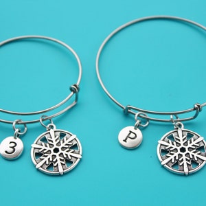 SCHNEEFLOCKE einstellbare BANGLE, Initial oder Zahl, Schneeflocke, Schnee, Weihnachten, Winter, Winterlandschaften, Schneemann, gefroren, 1543