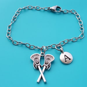LACROSSE STICKS stainless steel CHARM bracelet,Initial or number,lacrosse,lax,lacrosse player,lacrosse coach,lacrosse mom,lacrosse team,1560