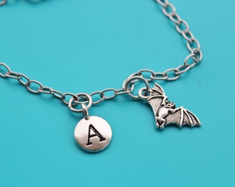 BAT stainless steel CHARM BRACELET,Initial or Number,bat,vampire,Dracula,1537