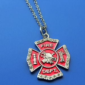 FIRE MALTESE CROSS Stainless Steel Necklace,fireman,firefighter,fire fighter,fire dept,maltese cross,1547