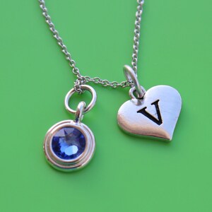 HEART INITIAL & BIRTHSTONE stainless steel Necklace,initial or number,heart,initial,monogram,number,personalized,letter,heart initial