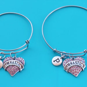 GYMNASTICS HEART adjustable Bangle,Initial or Number,gymnastics,cheerleading,gymnast,cheerleader,gymnastics mom,gymnastics coach,1561
