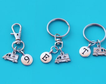 AMBULANCE KEYRING,Zipper Pull,Purse Dangle,Initial or Number,Paramedic,EMT,ems,Nurse,Rescue,First Responder,Hospital,Emergency,111