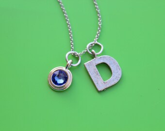 EERSTE & BIRTHSTONE roestvrijstalen ketting, eerste, initiële, monogram, gepersonaliseerd, brief, a, b, c, d, e, f, g, h, i, j, k, l, m, n, o, p, q, r, s, t, u, v, w, x,