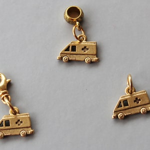 Gold Finish Ambulance Charm,Zipper Pull,Charm Dangle,Euro Bead Converter,Paramedic,EMT,EMS,Nurse,Rescue,First Responder,Hospital,Emergency