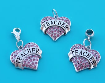 TEACHER HEART Charm,Charm Dangle,Zipper Pull, Euro Bead,teacher,teach,school,teacher jewelry,i love teaching,1551