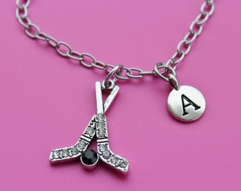 HOCKEYSTICKS RVS charm armband, initiële of nummer, hockey, nhl, hockeystick, keeper, hockey coach, moeder van hockey, hockeyteam, 1577