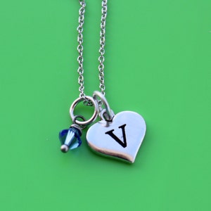 HEART INITIAL & BIRTHSTONE stainless steel Necklace,initial or number,heart,initial,monogram,number,personalized,letter,heart initial