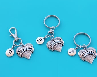 WRESTLING HEART KEYRING,Zipper Pull,Purse Dangle,Initial or Number,wrestling charm,wrestling euro,wrestling,wrestler,wwe,wrestling mom,1580