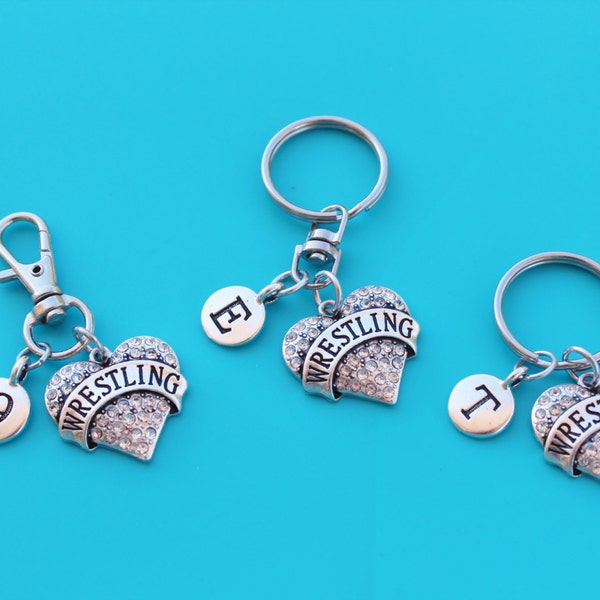 WRESTLING HEART KEYRING,Zipper Pull,Purse Dangle,Initial or Number,wrestling charm,wrestling euro,wrestling,wrestler,wwe,wrestling mom,1580