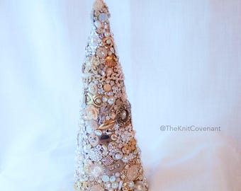 Hand Jeweled Silver, Crystal, and Gold Christmas Tree – Glam Holiday Decor, Elegant Christmas Decoration