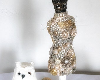 Glamorous Jeweled Mini Dress Form - Elegant Gold and Silver Home Decor Accent