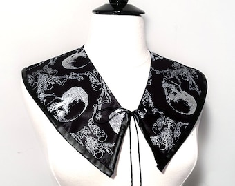 Detachable Gothic Collar with Metallic Skull Embossed Design with Faux Leather Trim and Satin Cord