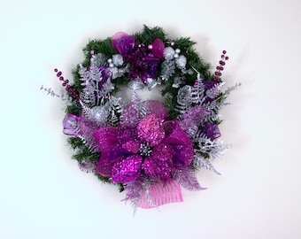 Silver and Purple Glitter Christmas Wreath