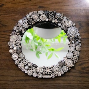 black and white glam jeweled mirror wall hanging | glam and bling home decor