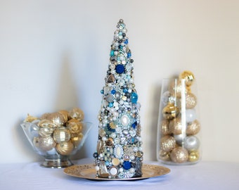 Jeweled Silver and Blue Christmas Tree // Glam holiday decor