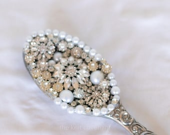 Charming Vintage Silver Brush Embellished with Dazzling Jewels, Pearls, and Crystals