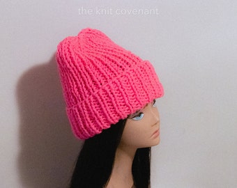 Barbie Pink Vegan Chunky Knit Winter Hat - Stylish and Warm Chunky Beanie for Fashionable Comfort