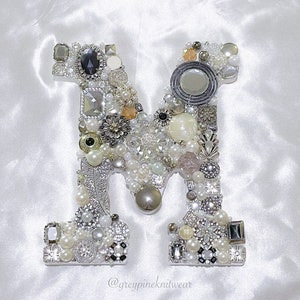 White and Silver Jeweled Letter M // Glam and Bling Home Decor