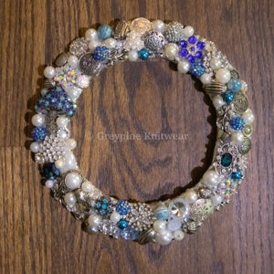 blue psychedelic wreath ft vintage costume jewelry // glam and bling home decor