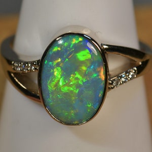 Solid Black Crystal Opal Solid 18k white gold & diamond dress/engagement ring (16368)